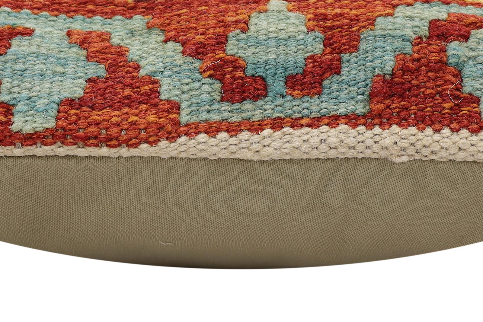 handmade Traditional Pillow Rust Blue Hand-Woven SQUARE 100% WOOL Hand woven turkish pillow2 x 2