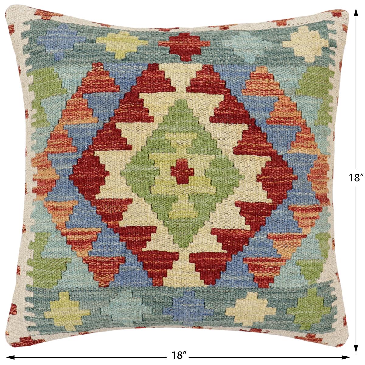 handmade Traditional Pillow Rust Blue Hand-Woven SQUARE 100% WOOL Hand woven turkish pillow2 x 2