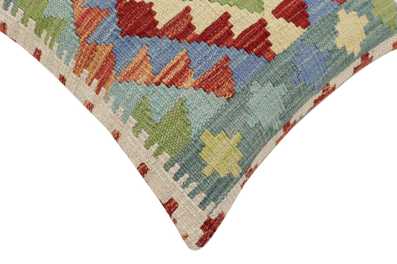 handmade Traditional Pillow Rust Blue Hand-Woven SQUARE 100% WOOL Hand woven turkish pillow2 x 2