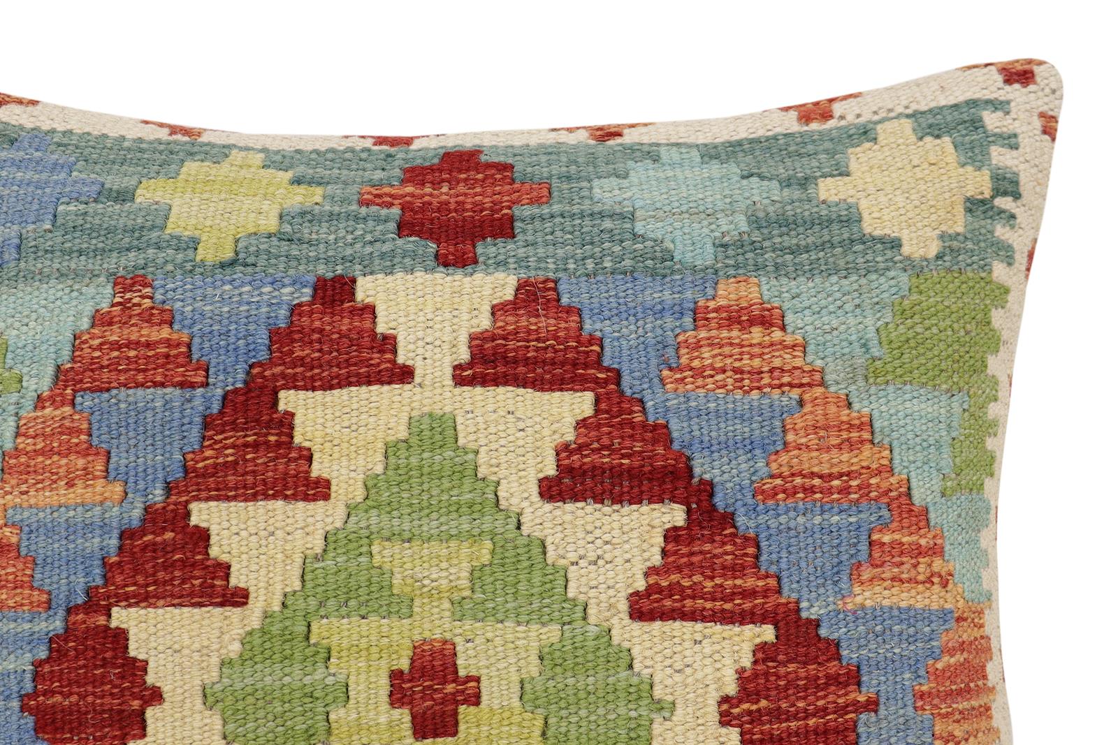 handmade Traditional Pillow Rust Blue Hand-Woven SQUARE 100% WOOL Hand woven turkish pillow2 x 2