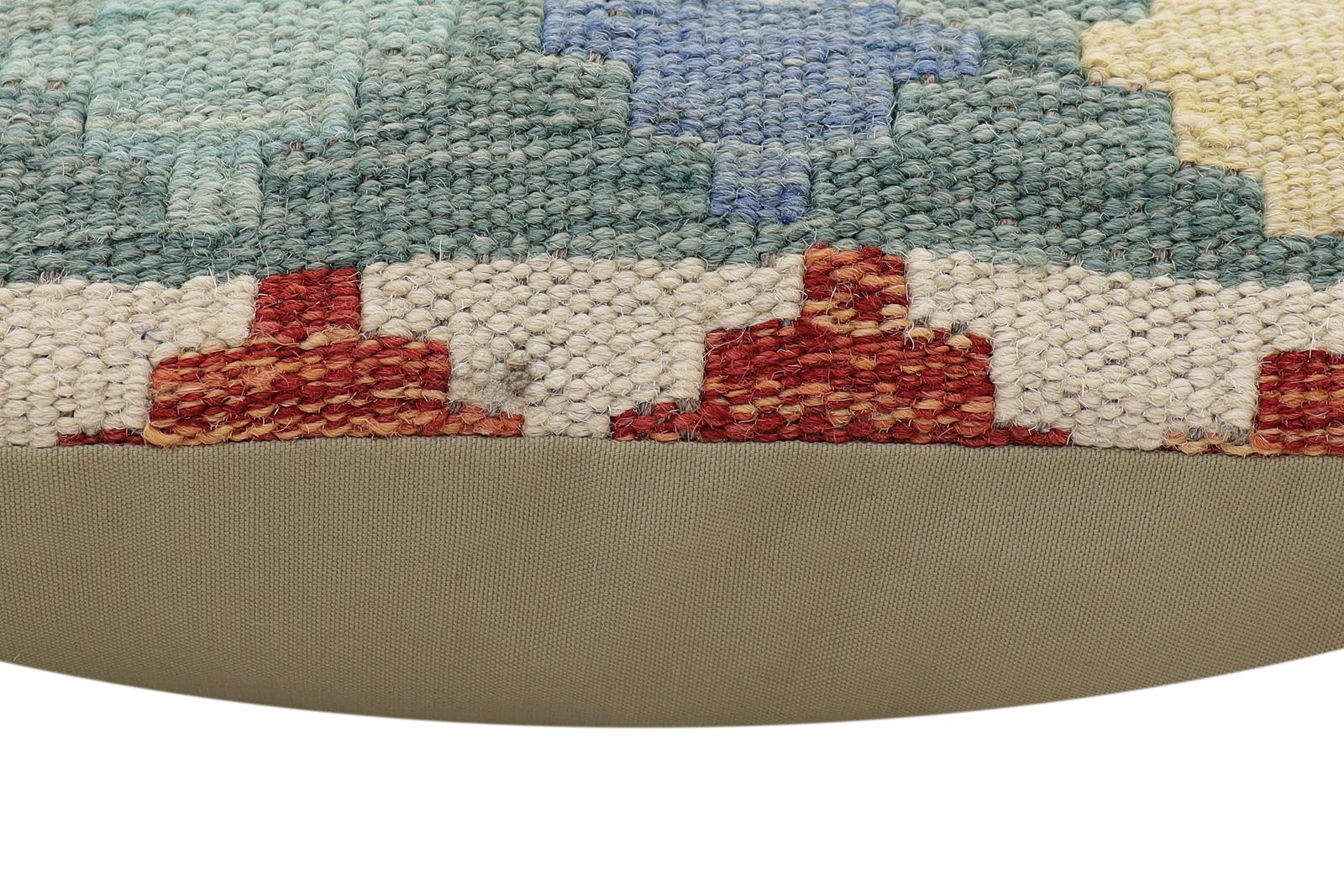handmade Traditional Pillow Rust Blue Hand-Woven SQUARE 100% WOOL Hand woven turkish pillow2 x 2