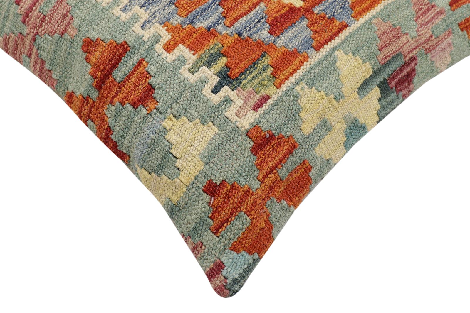 handmade Traditional Pillow Rust Blue Hand-Woven SQUARE 100% WOOL Hand woven turkish pillow2 x 2