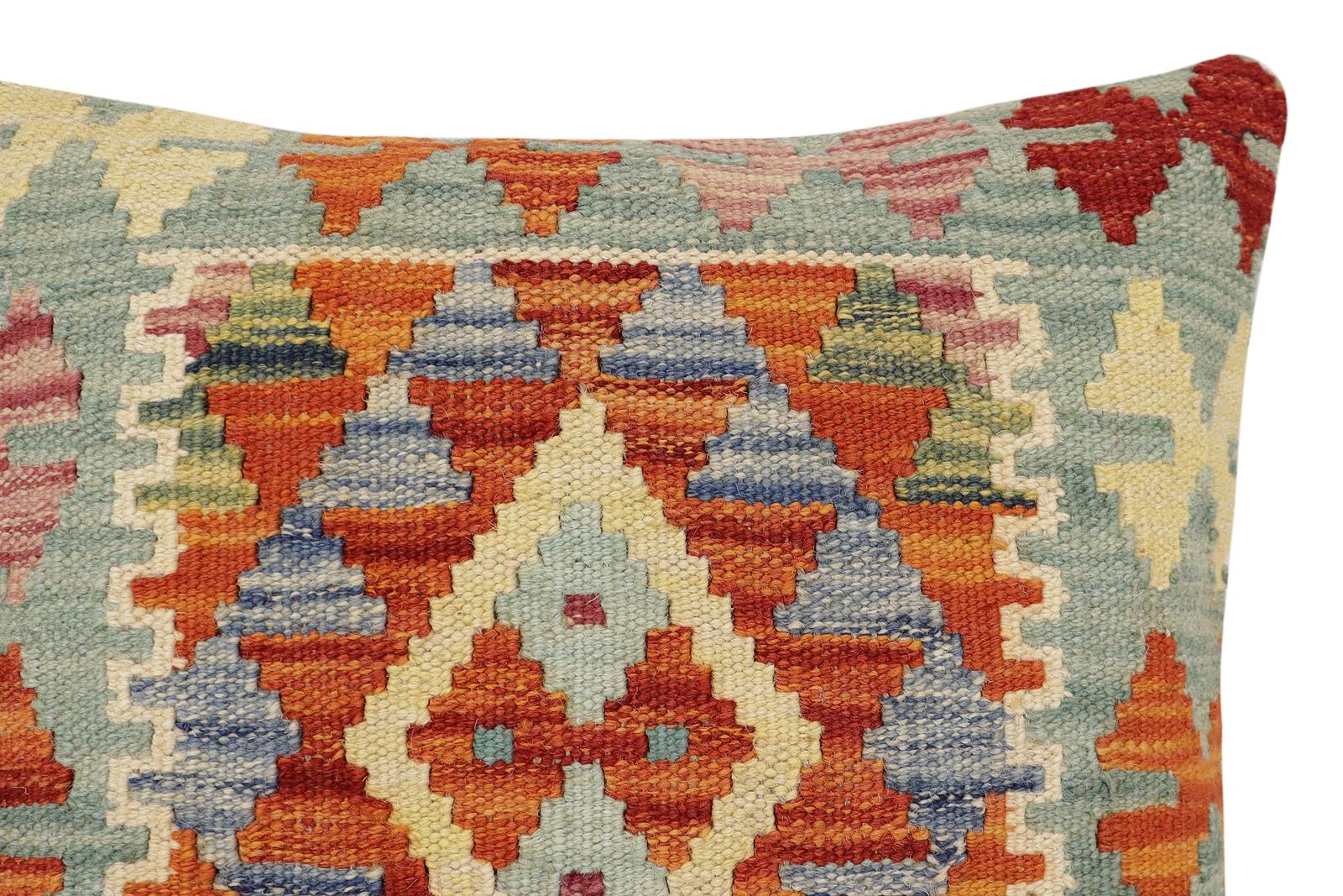 handmade Traditional Pillow Rust Blue Hand-Woven SQUARE 100% WOOL Hand woven turkish pillow2 x 2