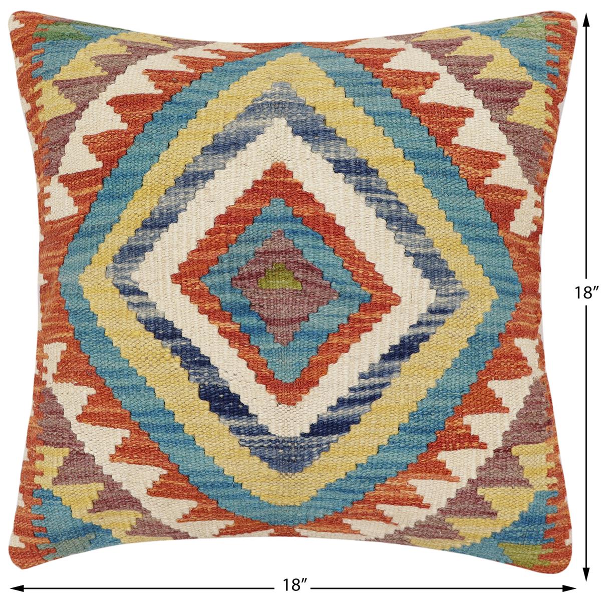 handmade Traditional Pillow Rust Blue Hand-Woven SQUARE 100% WOOL Hand woven turkish pillow2 x 2