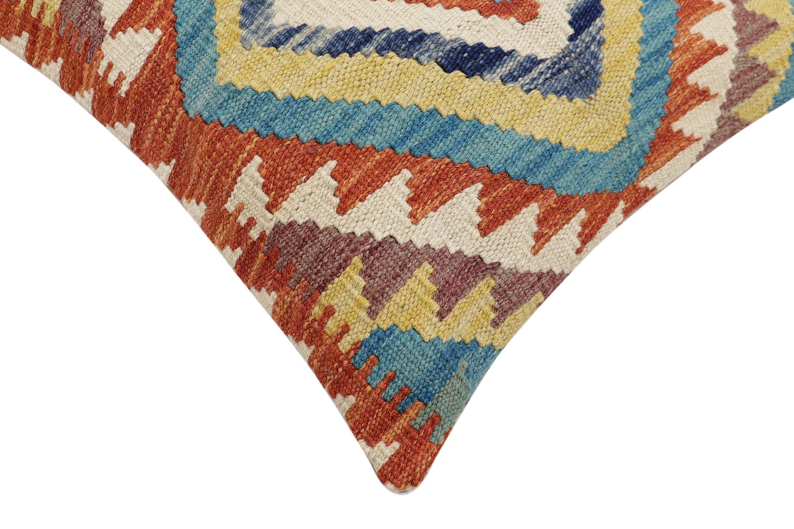 handmade Traditional Pillow Rust Blue Hand-Woven SQUARE 100% WOOL Hand woven turkish pillow2 x 2