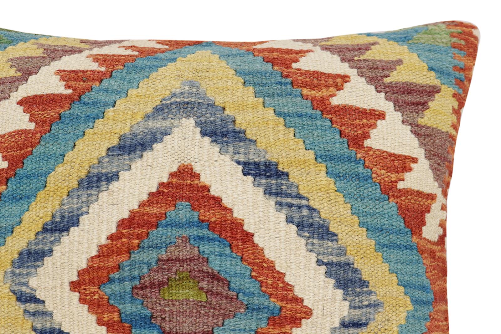 handmade Traditional Pillow Rust Blue Hand-Woven SQUARE 100% WOOL Hand woven turkish pillow2 x 2