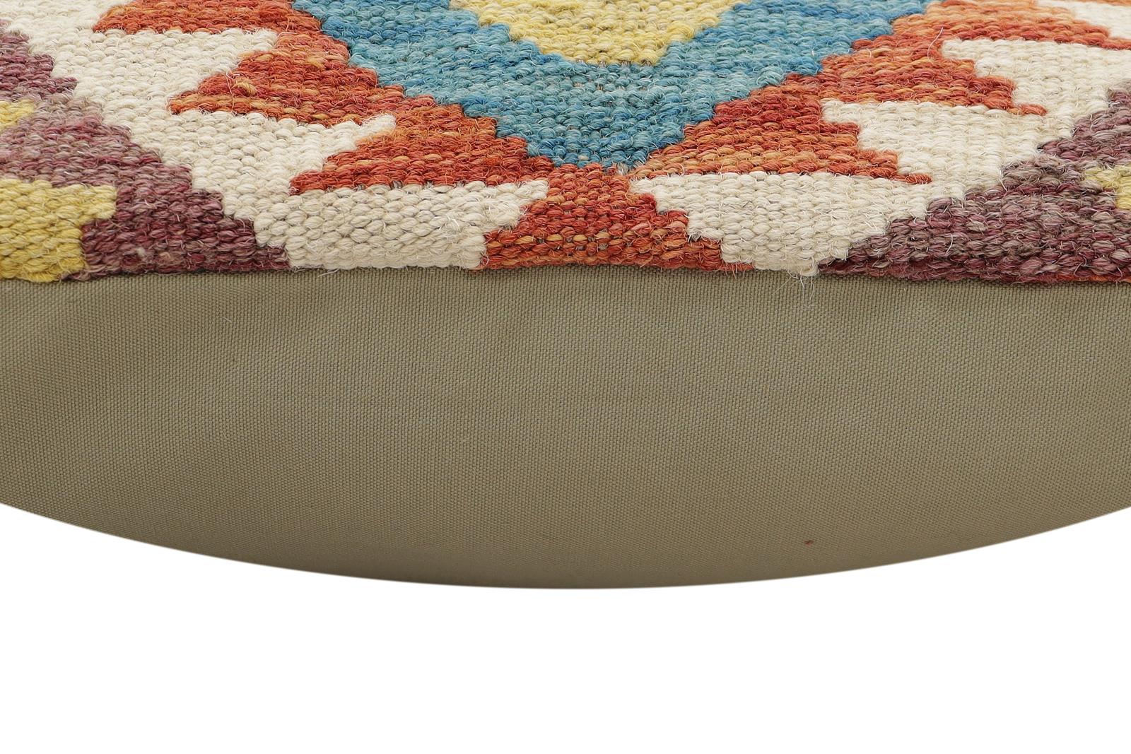 handmade Traditional Pillow Rust Blue Hand-Woven SQUARE 100% WOOL Hand woven turkish pillow2 x 2