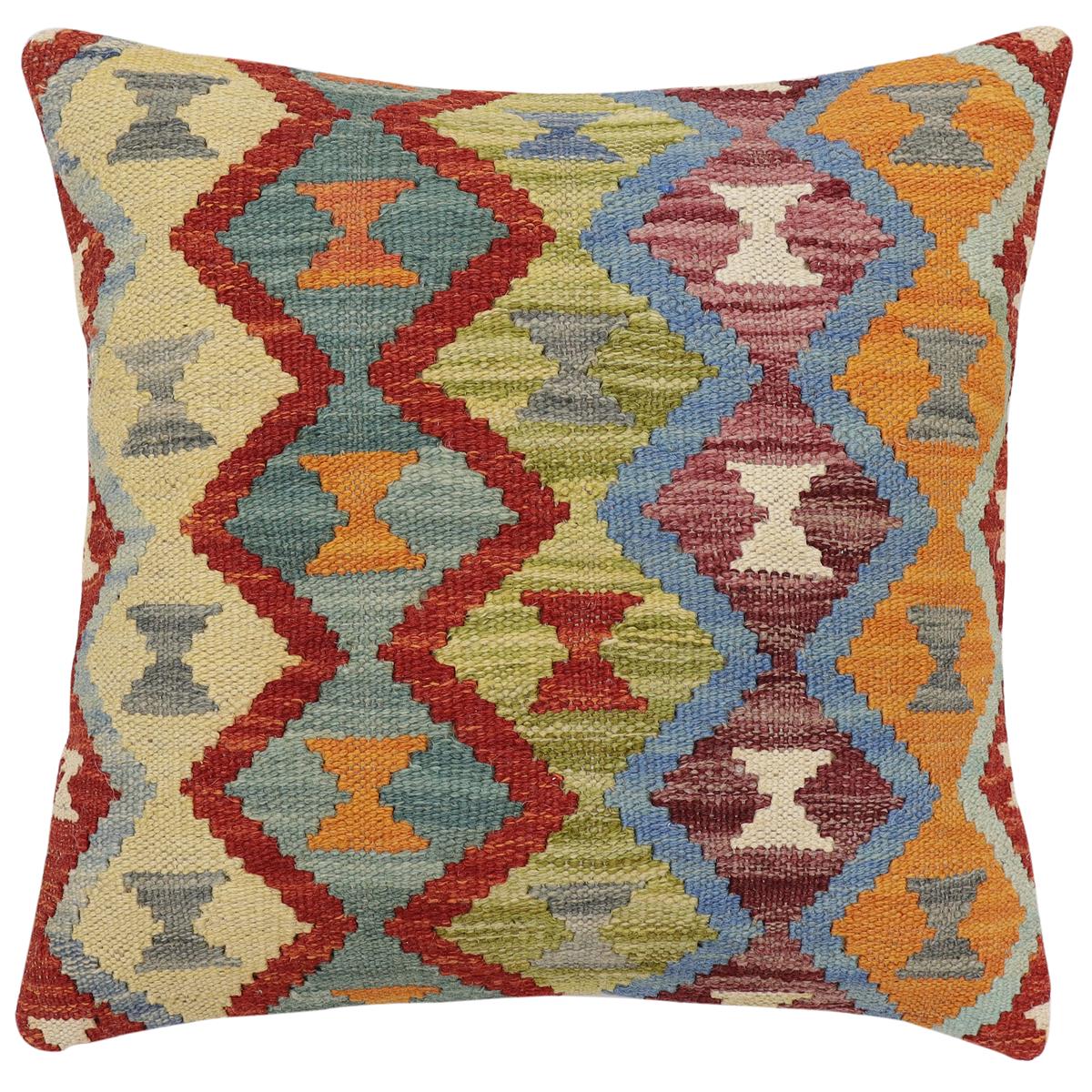 handmade Traditional Pillow Rust Blue Hand-Woven SQUARE 100% WOOL Hand woven turkish pillow2 x 2