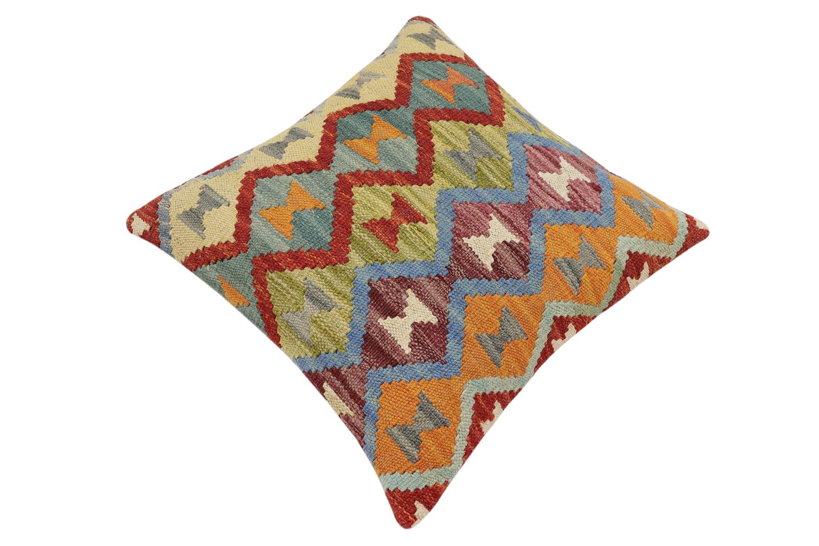 handmade Traditional Pillow Rust Blue Hand-Woven SQUARE 100% WOOL Hand woven turkish pillow2 x 2