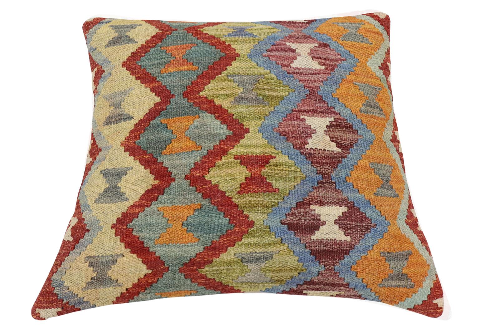 handmade Traditional Pillow Rust Blue Hand-Woven SQUARE 100% WOOL Hand woven turkish pillow2 x 2