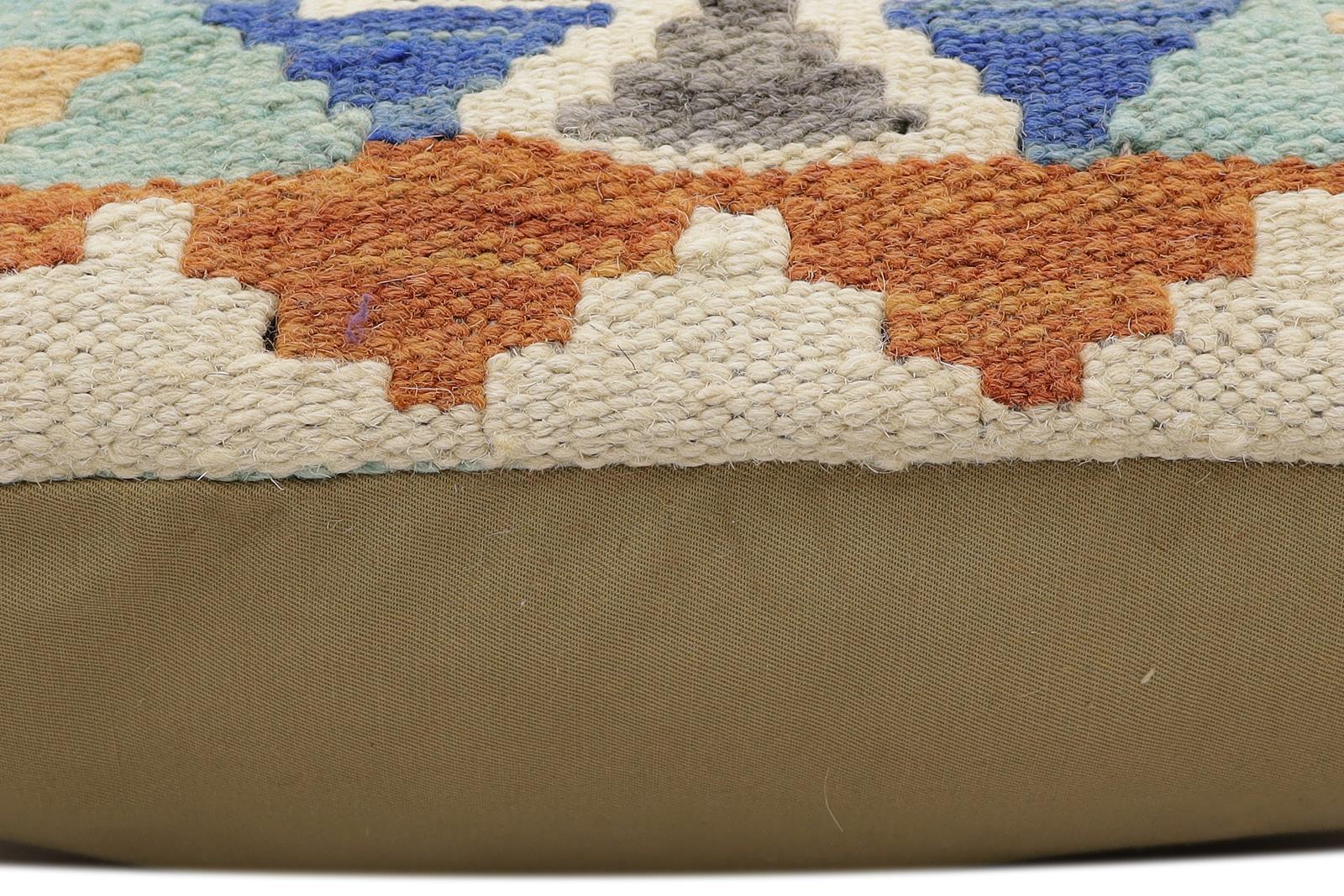 handmade Traditional Pillow Rust Blue Hand-Woven SQUARE 100% WOOL  Hand woven turkish pillow  2 x 2
