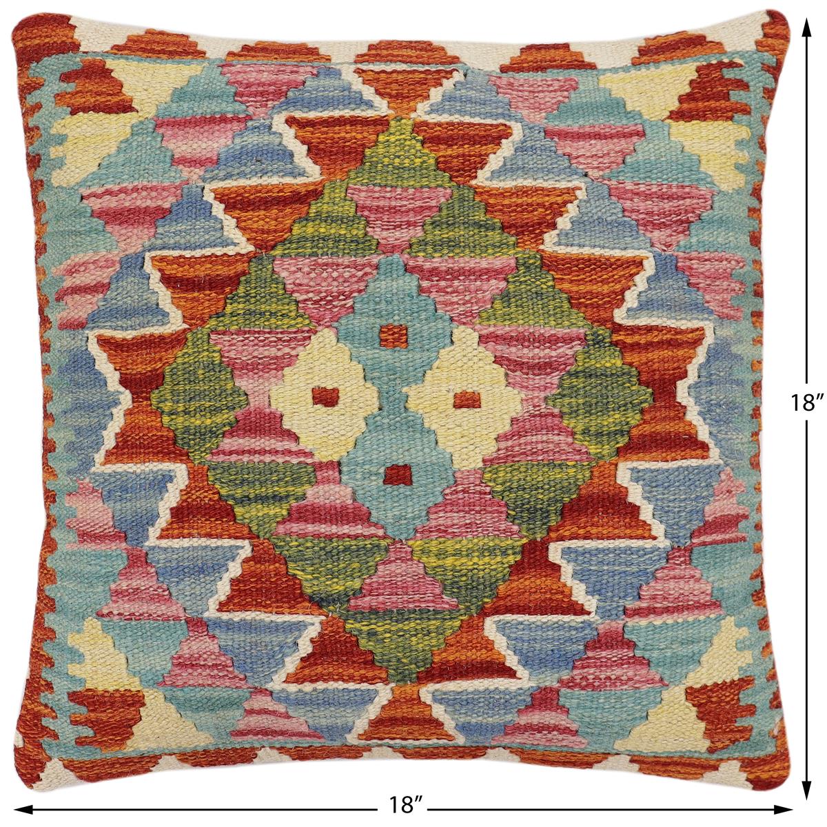 handmade Traditional Pillow Rust Blue Hand-Woven SQUARE 100% WOOL Hand woven turkish pillow2 x 2