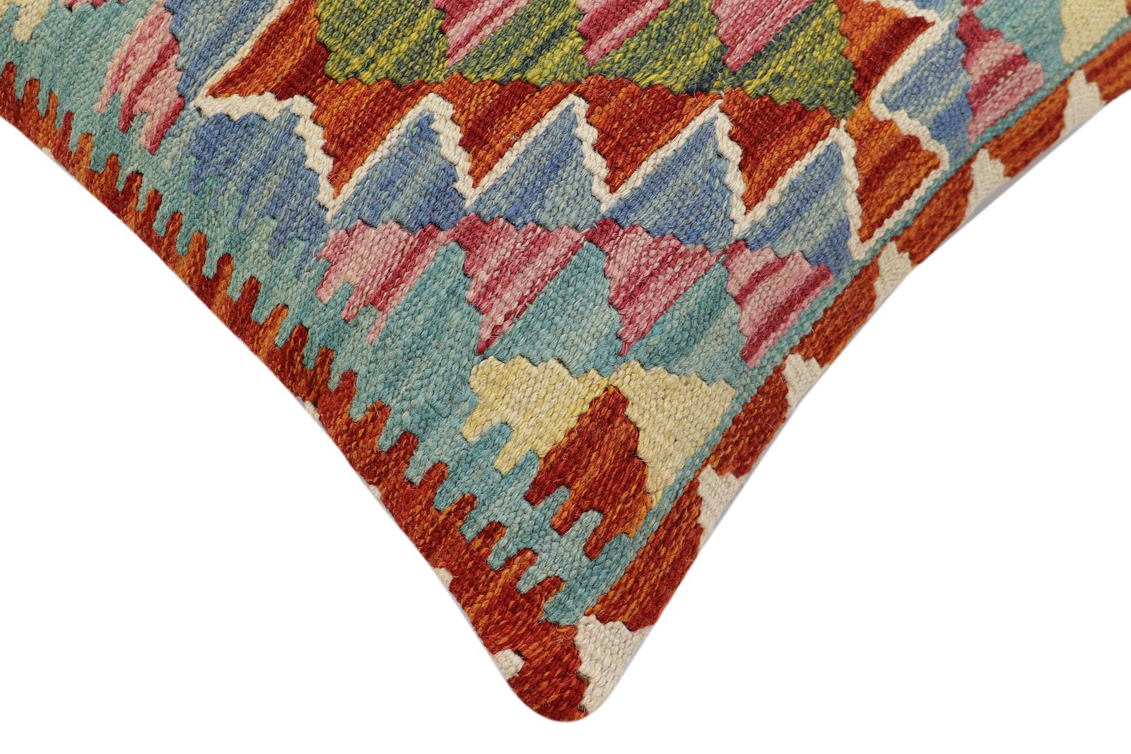 handmade Traditional Pillow Rust Blue Hand-Woven SQUARE 100% WOOL Hand woven turkish pillow2 x 2