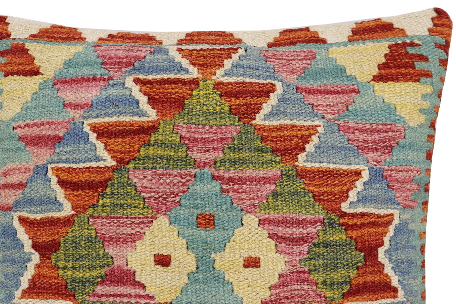 handmade Traditional Pillow Rust Blue Hand-Woven SQUARE 100% WOOL Hand woven turkish pillow2 x 2
