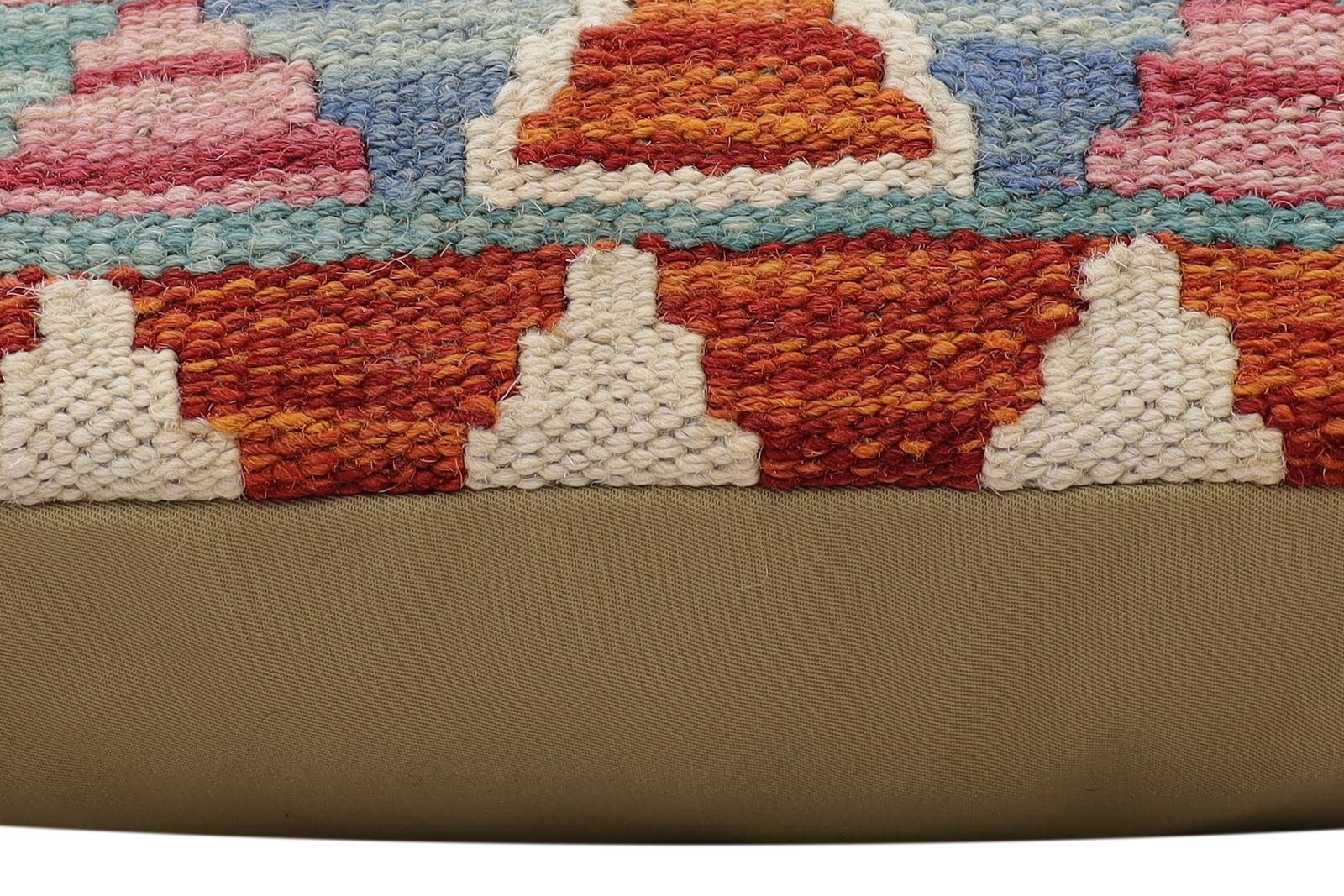 handmade Traditional Pillow Rust Blue Hand-Woven SQUARE 100% WOOL Hand woven turkish pillow2 x 2