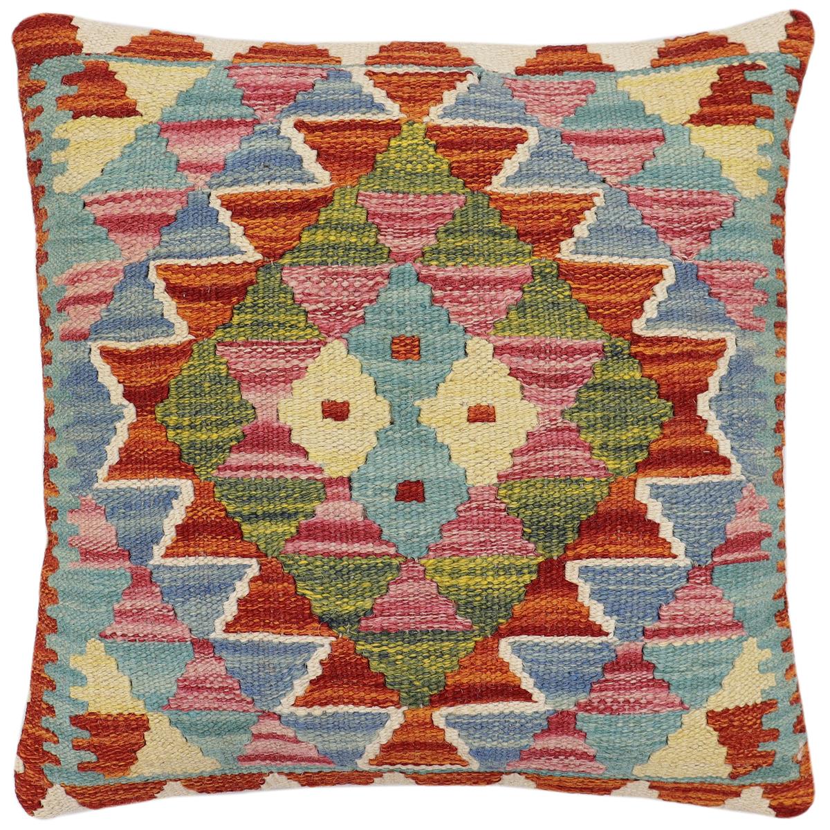 handmade Traditional Pillow Rust Blue Hand-Woven SQUARE 100% WOOL Hand woven turkish pillow2 x 2