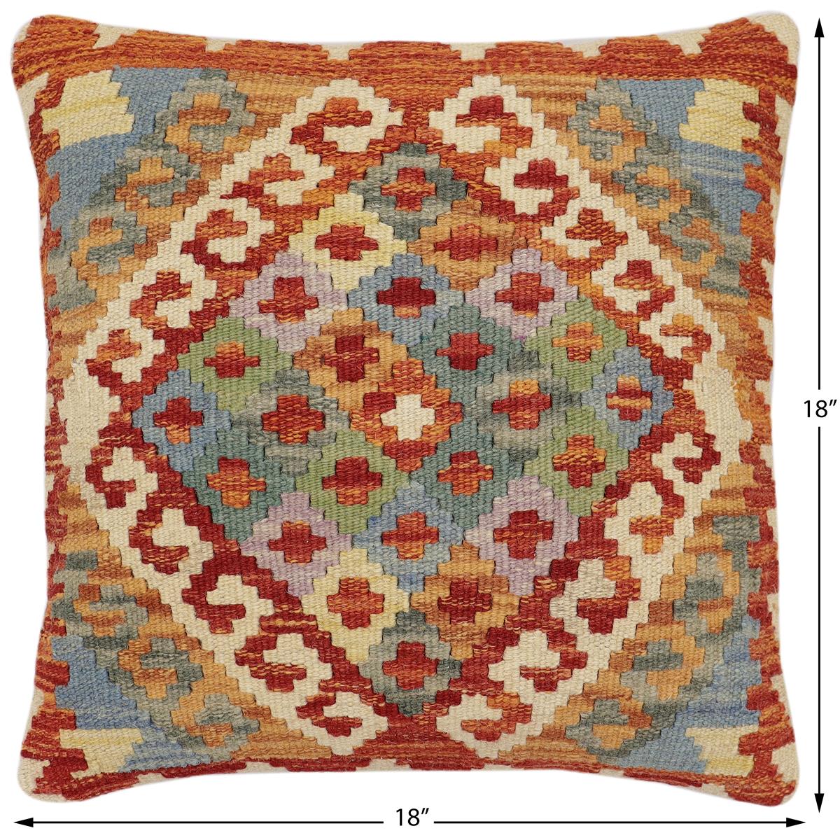 handmade Traditional Pillow Rust Blue Hand-Woven SQUARE 100% WOOL Hand woven turkish pillow2 x 2