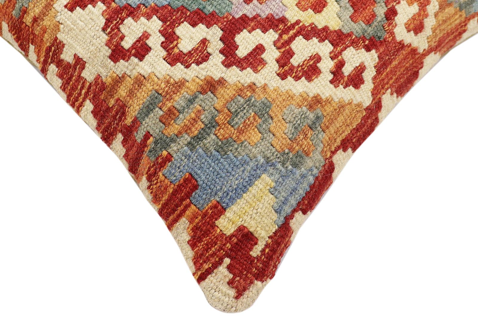 handmade Traditional Pillow Rust Blue Hand-Woven SQUARE 100% WOOL Hand woven turkish pillow2 x 2