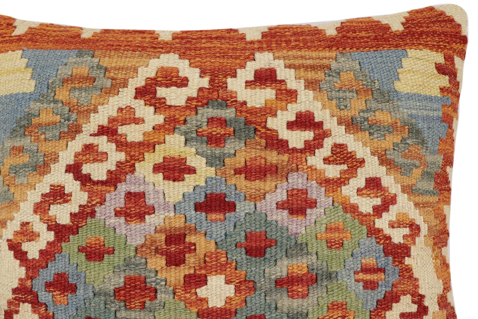 handmade Traditional Pillow Rust Blue Hand-Woven SQUARE 100% WOOL Hand woven turkish pillow2 x 2