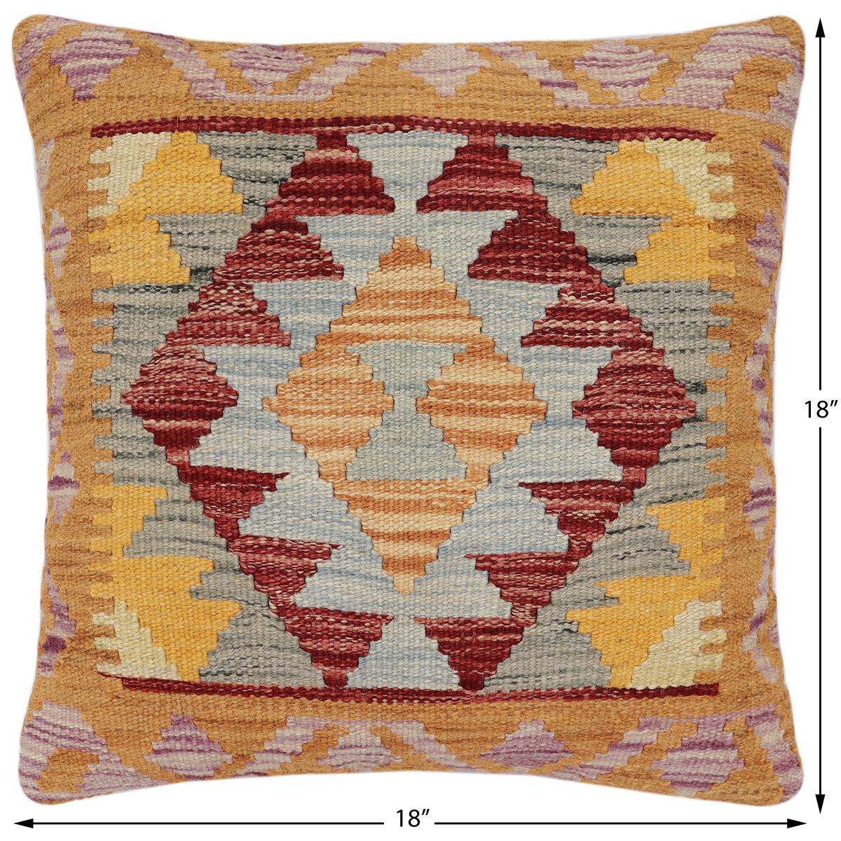 handmade Traditional Pillow Red Blue Hand-Woven SQUARE 100% WOOL Hand woven turkish pillow2 x 2