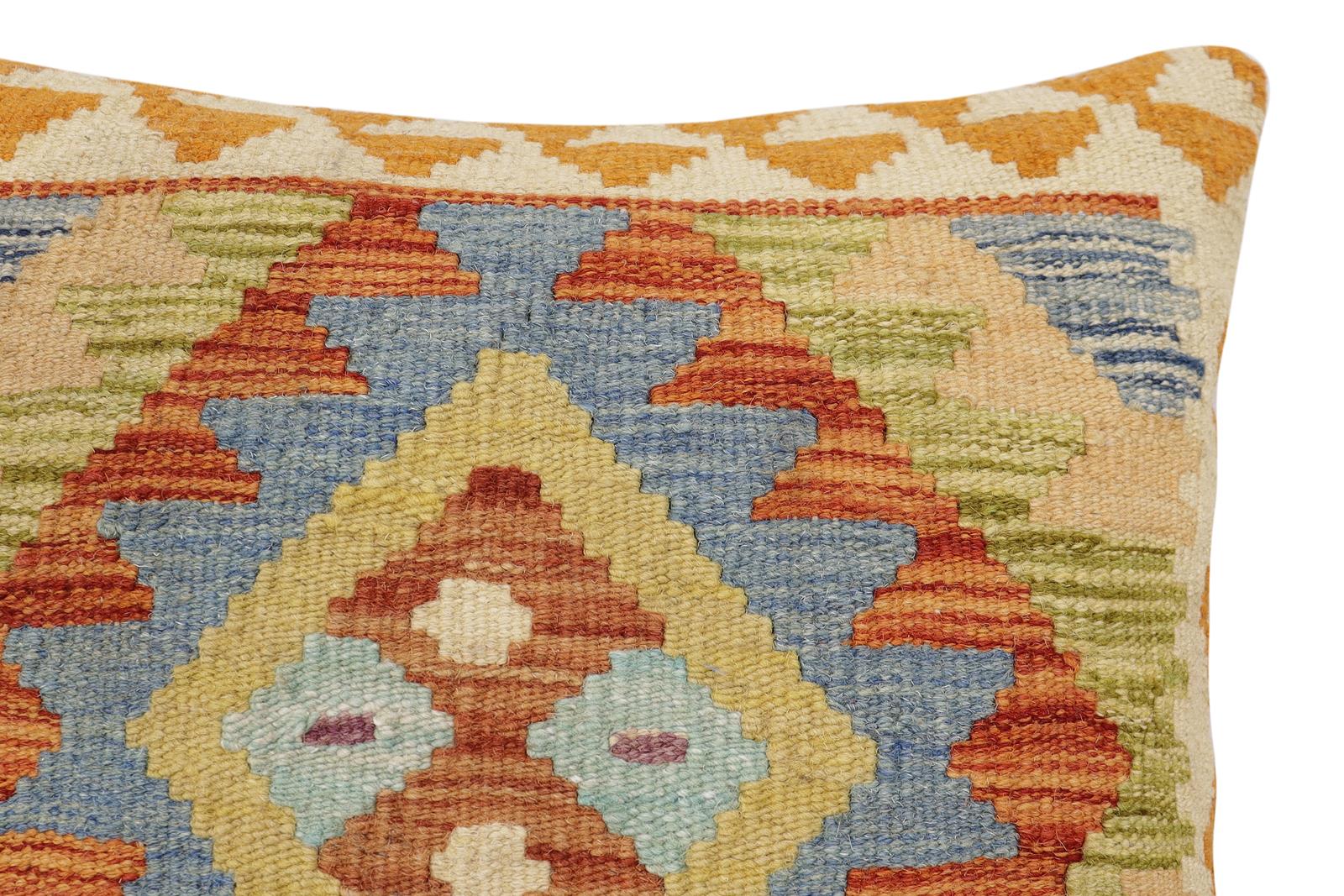 handmade Traditional Pillow Rust Blue Hand-Woven SQUARE 100% WOOL Hand woven turkish pillow2 x 2