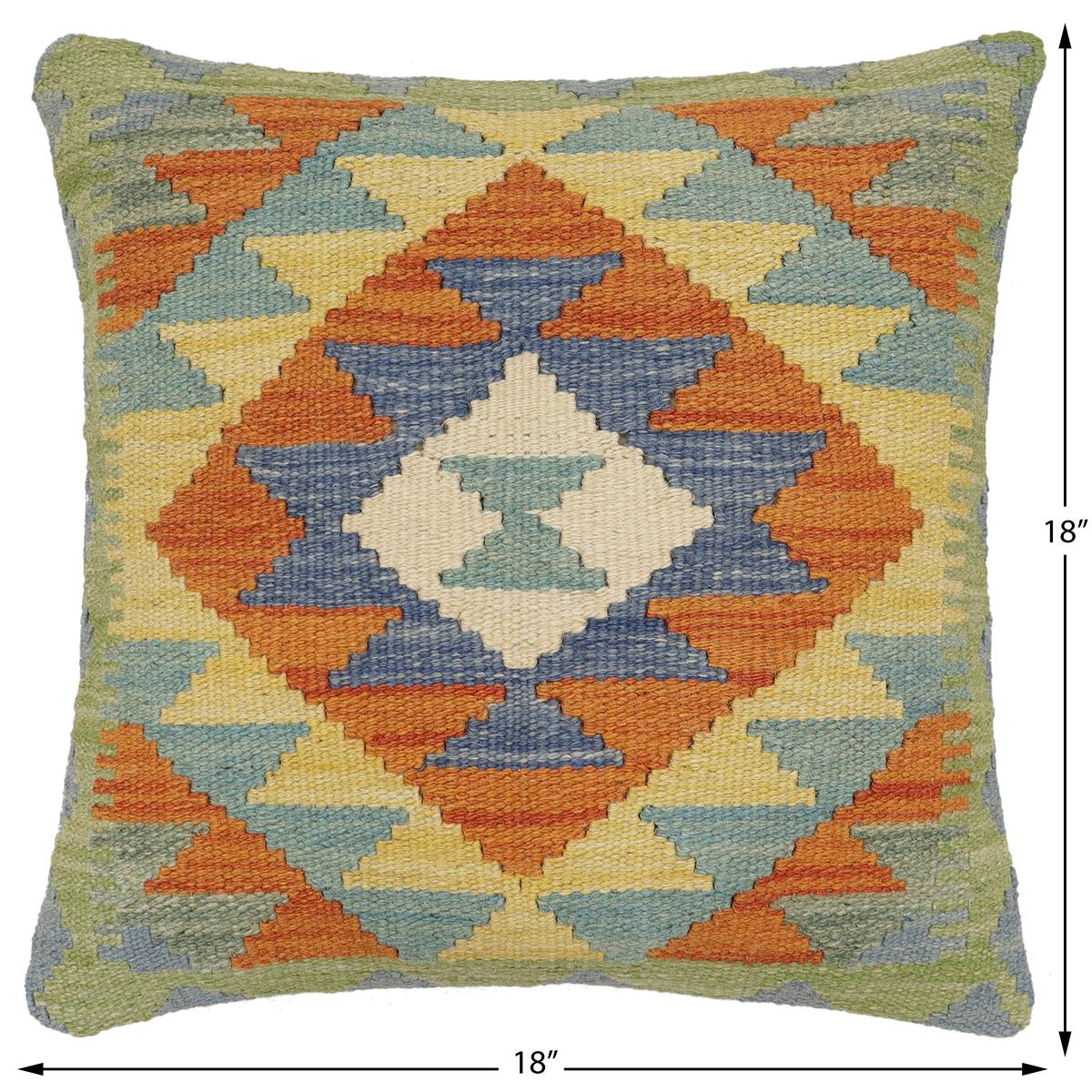 handmade Traditional Pillow Rust Blue Hand-Woven SQUARE 100% WOOL Hand woven turkish pillow2 x 2