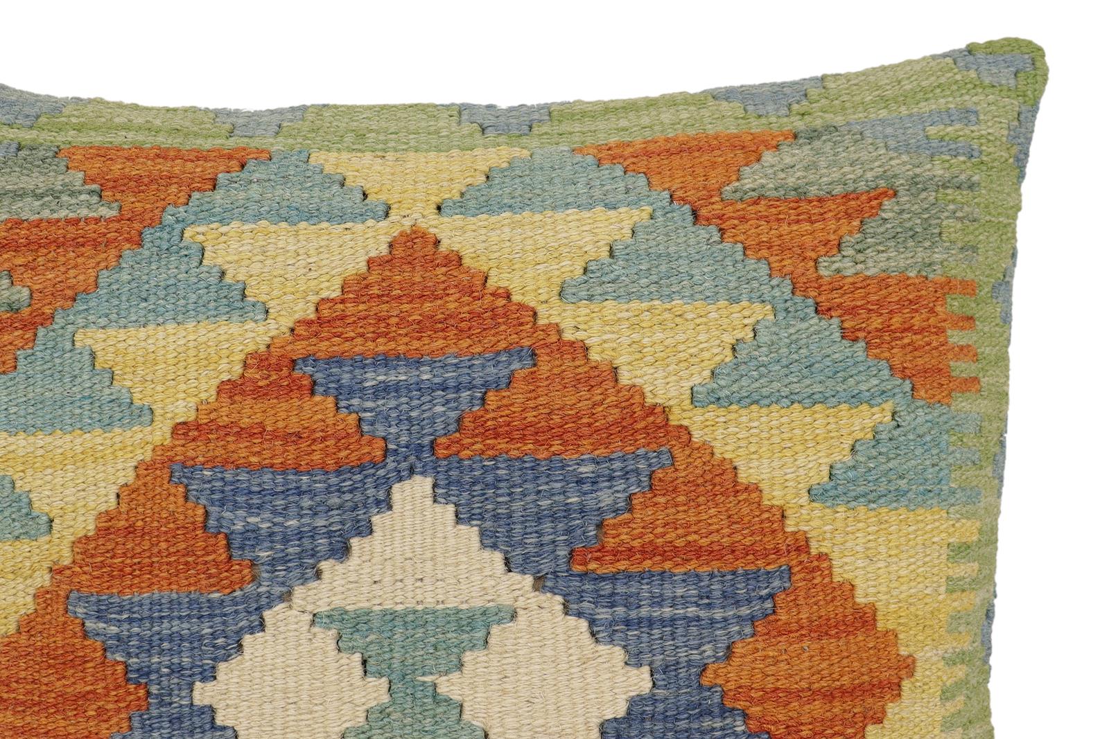 handmade Traditional Pillow Rust Blue Hand-Woven SQUARE 100% WOOL Hand woven turkish pillow2 x 2