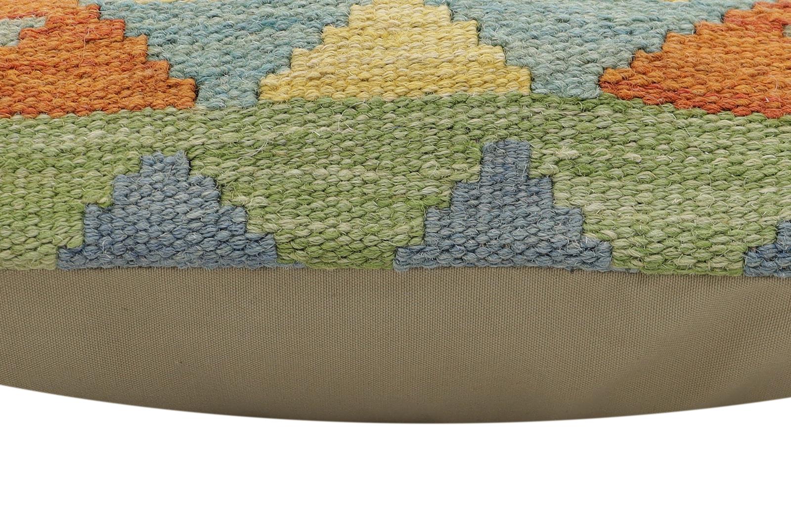 handmade Traditional Pillow Rust Blue Hand-Woven SQUARE 100% WOOL Hand woven turkish pillow2 x 2