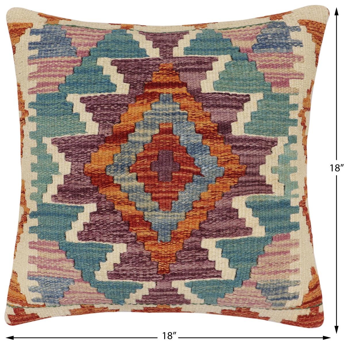 handmade Traditional Pillow Rust Blue Hand-Woven SQUARE 100% WOOL Hand woven turkish pillow2 x 2