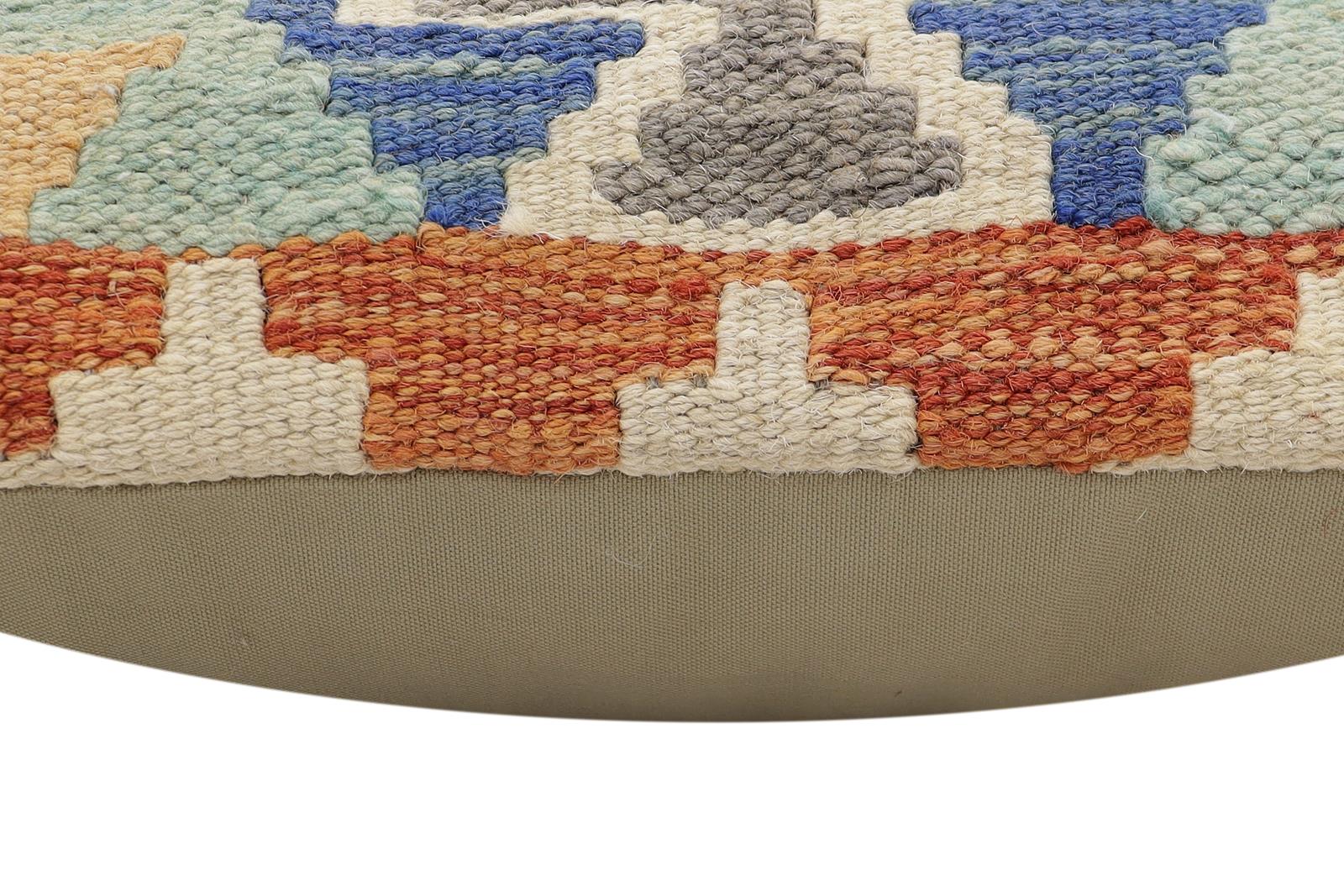 handmade Traditional Pillow Rust Blue Hand-Woven SQUARE 100% WOOL Hand woven turkish pillow2 x 2