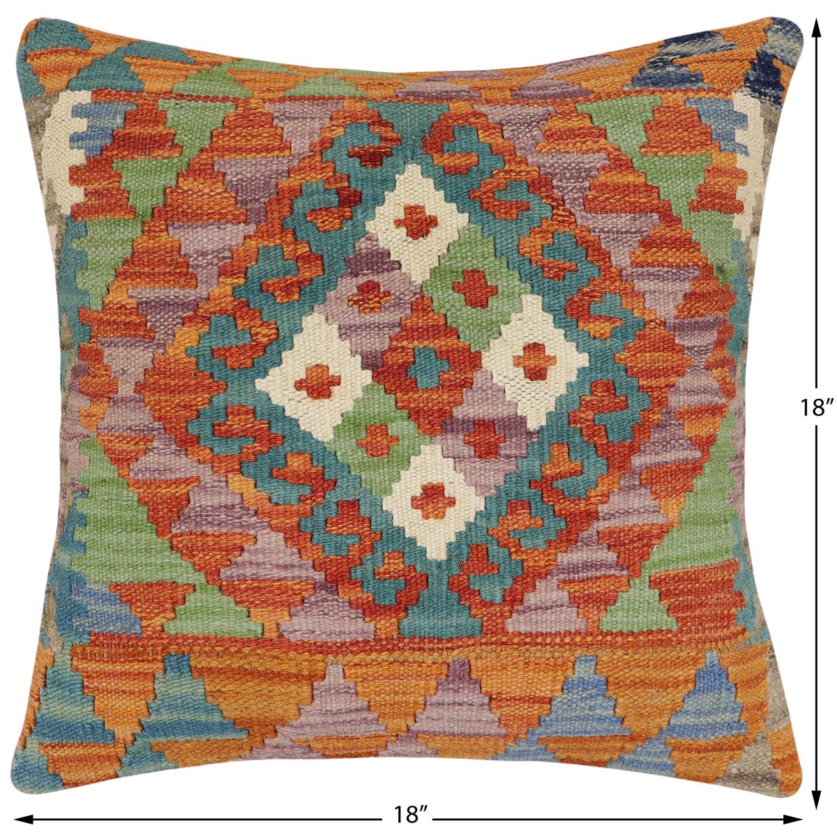 handmade Traditional Pillow Rust Blue Hand-Woven SQUARE 100% WOOL Hand woven turkish pillow2 x 2