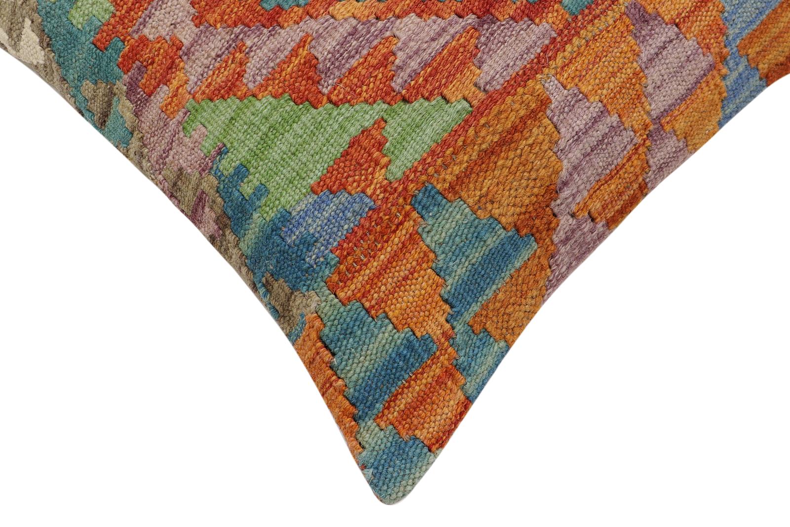 handmade Traditional Pillow Rust Blue Hand-Woven SQUARE 100% WOOL Hand woven turkish pillow2 x 2