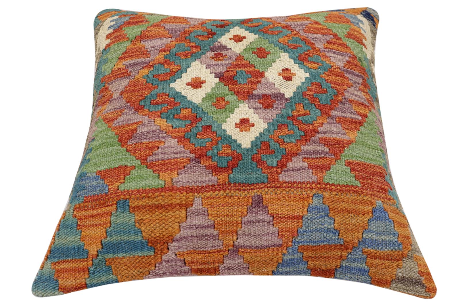 handmade Traditional Pillow Rust Blue Hand-Woven SQUARE 100% WOOL Hand woven turkish pillow2 x 2