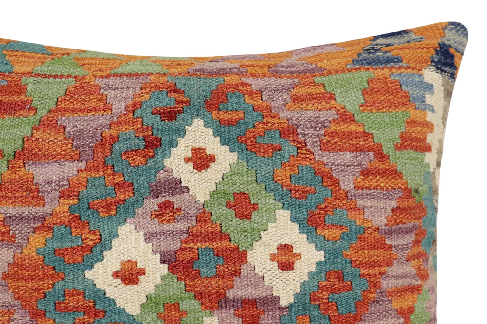 handmade Traditional Pillow Rust Blue Hand-Woven SQUARE 100% WOOL Hand woven turkish pillow2 x 2