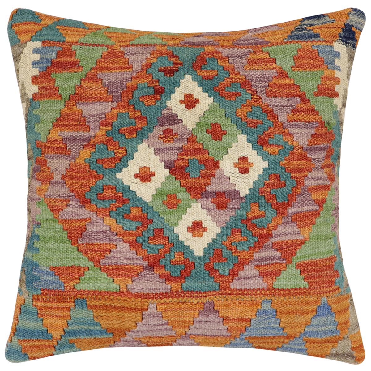 handmade Traditional Pillow Rust Blue Hand-Woven SQUARE 100% WOOL Hand woven turkish pillow2 x 2