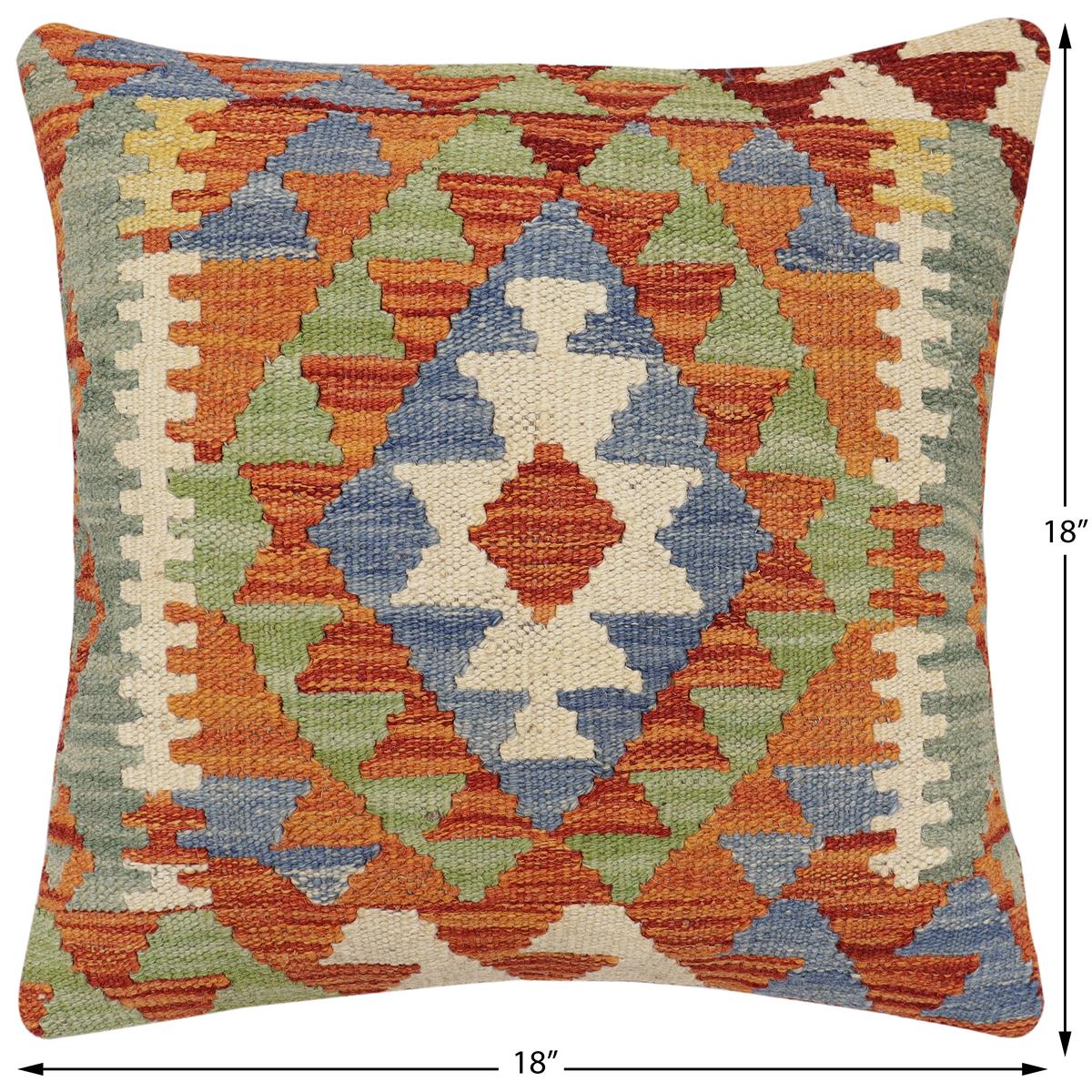 handmade Traditional Pillow Rust Blue Hand-Woven SQUARE 100% WOOL Hand woven turkish pillow2 x 2