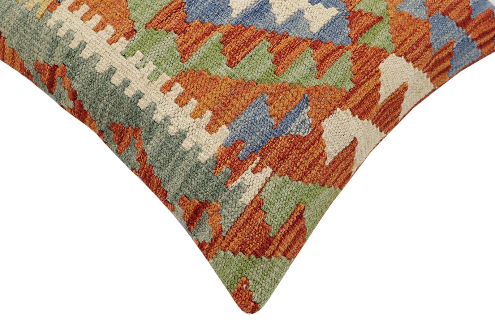 handmade Traditional Pillow Rust Blue Hand-Woven SQUARE 100% WOOL Hand woven turkish pillow2 x 2