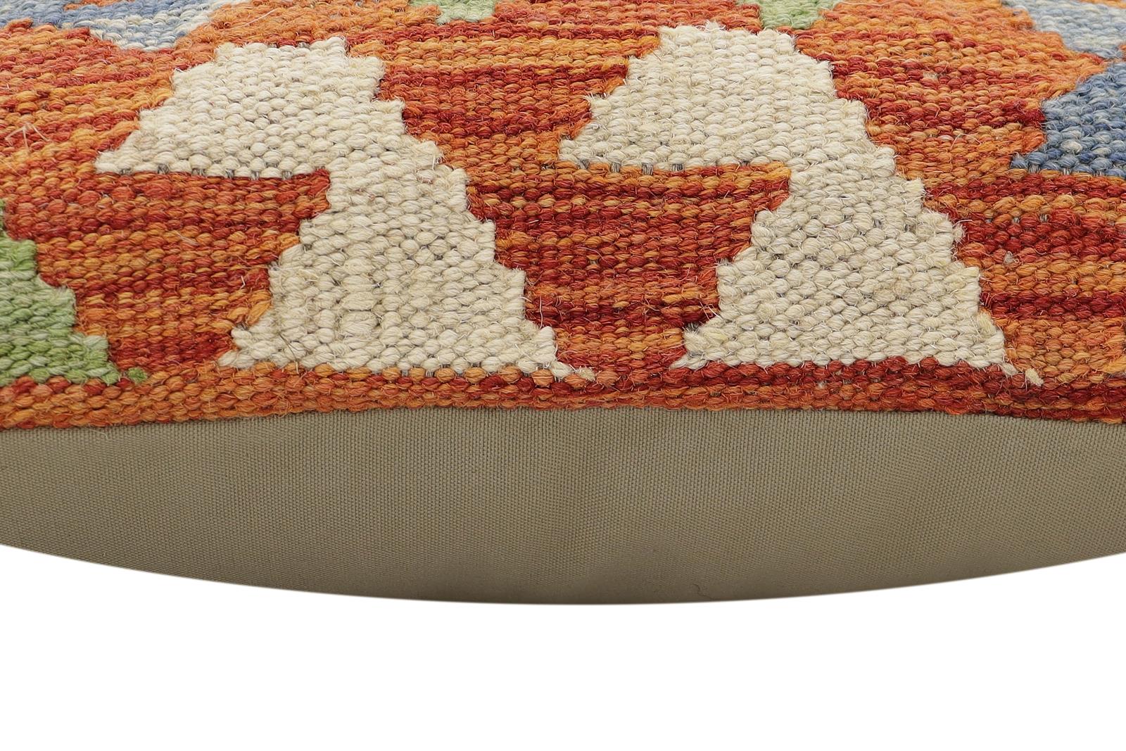 handmade Traditional Pillow Rust Blue Hand-Woven SQUARE 100% WOOL Hand woven turkish pillow2 x 2