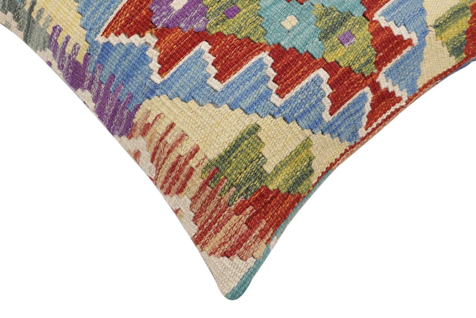 handmade Traditional Pillow Rust Blue Hand-Woven SQUARE 100% WOOL Hand woven turkish pillow2 x 2