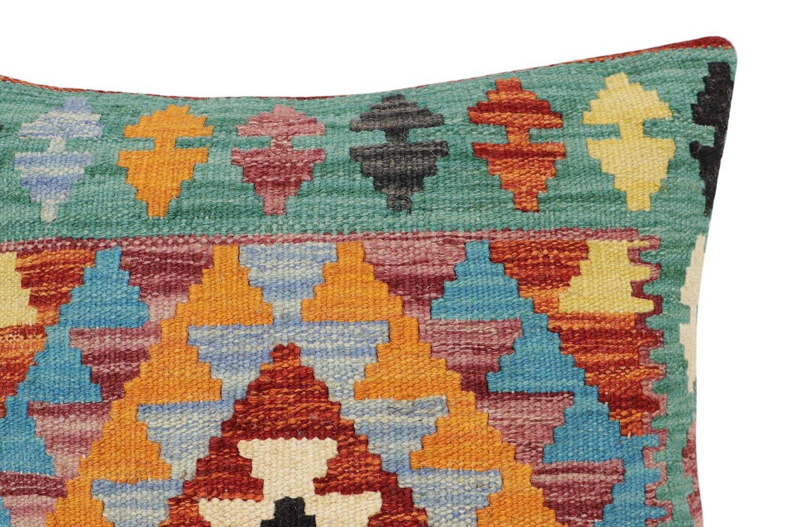 handmade Traditional Pillow Rust Blue Hand-Woven SQUARE 100% WOOL Hand woven turkish pillow2 x 2