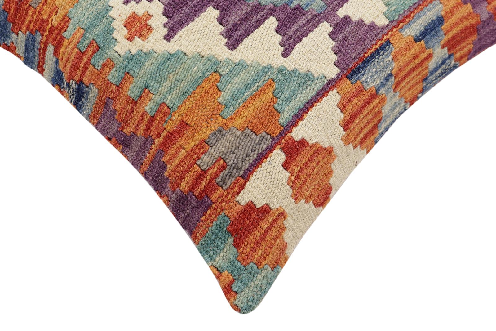 handmade Traditional Pillow Rust Blue Hand-Woven SQUARE 100% WOOL Hand woven turkish pillow2 x 2