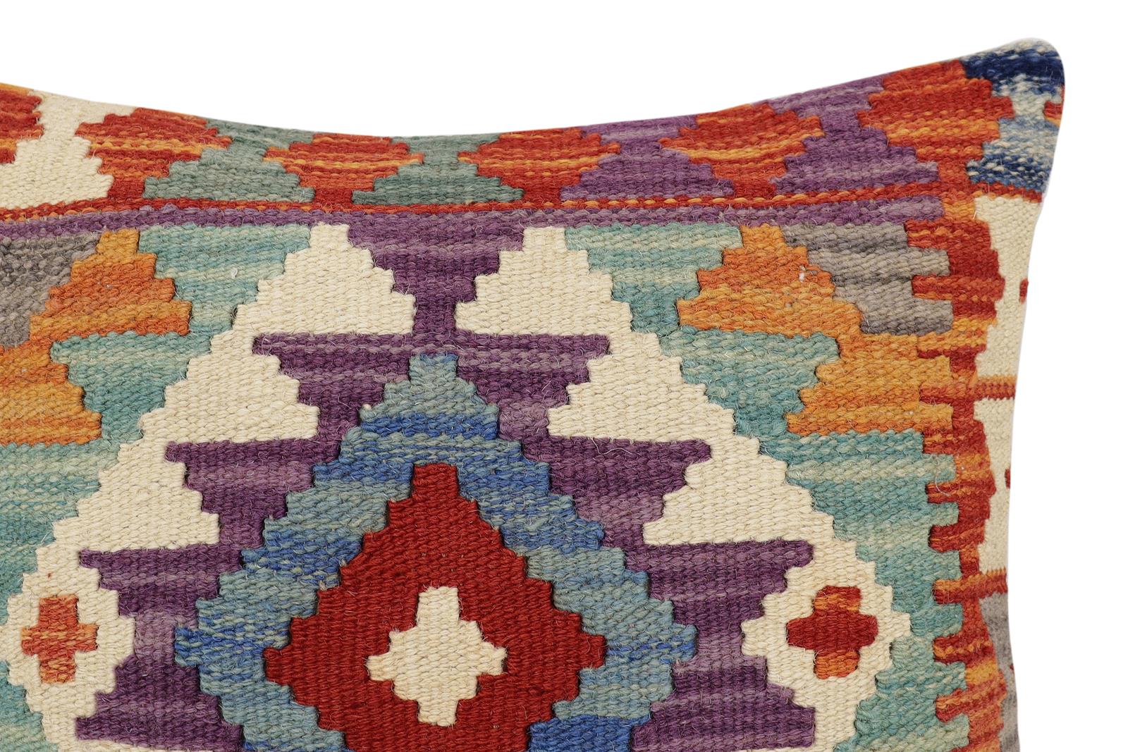 handmade Traditional Pillow Rust Blue Hand-Woven SQUARE 100% WOOL Hand woven turkish pillow2 x 2