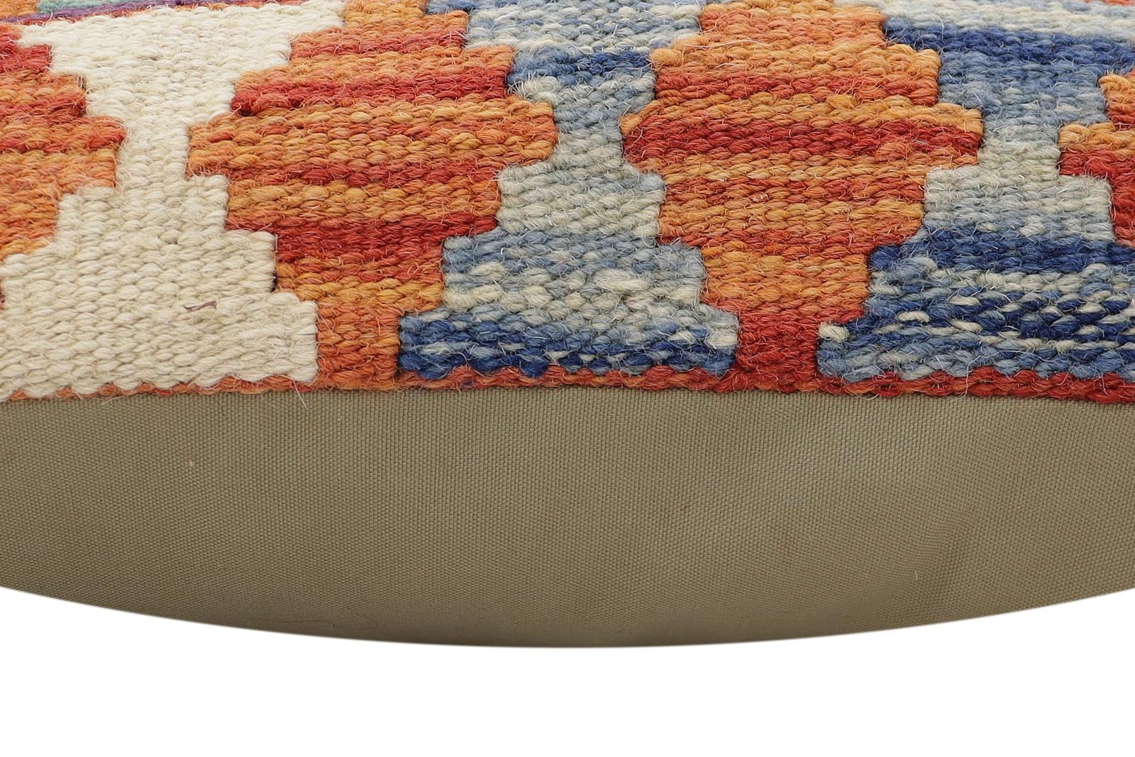 handmade Traditional Pillow Rust Blue Hand-Woven SQUARE 100% WOOL Hand woven turkish pillow2 x 2