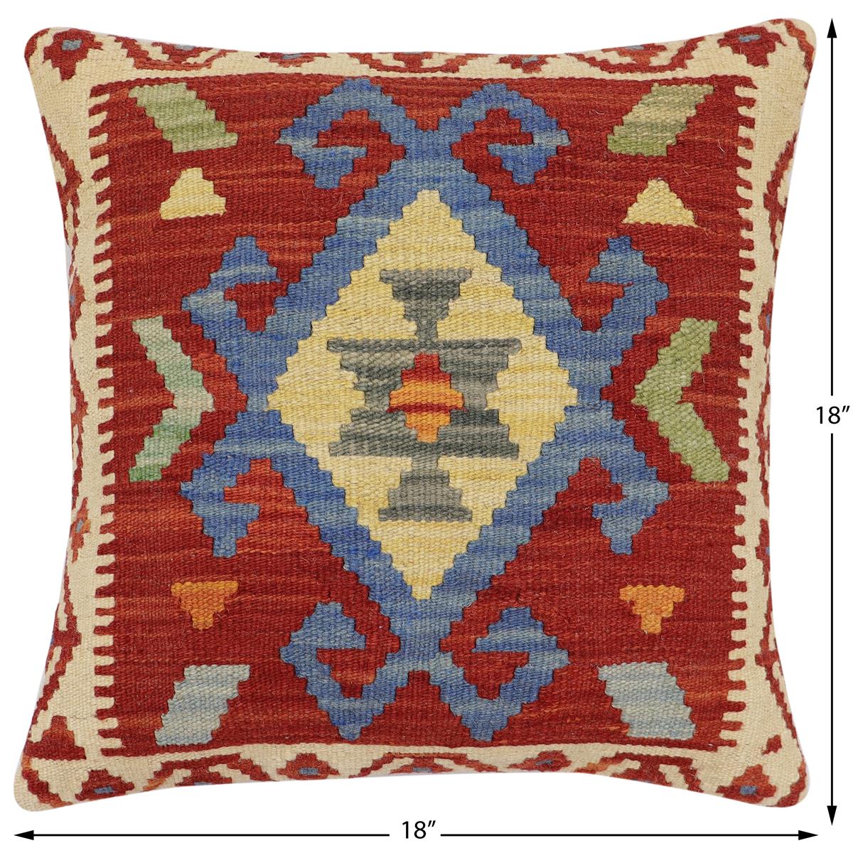 handmade Traditional Pillow Rust Blue Hand-Woven SQUARE 100% WOOL Hand woven turkish pillow2 x 2