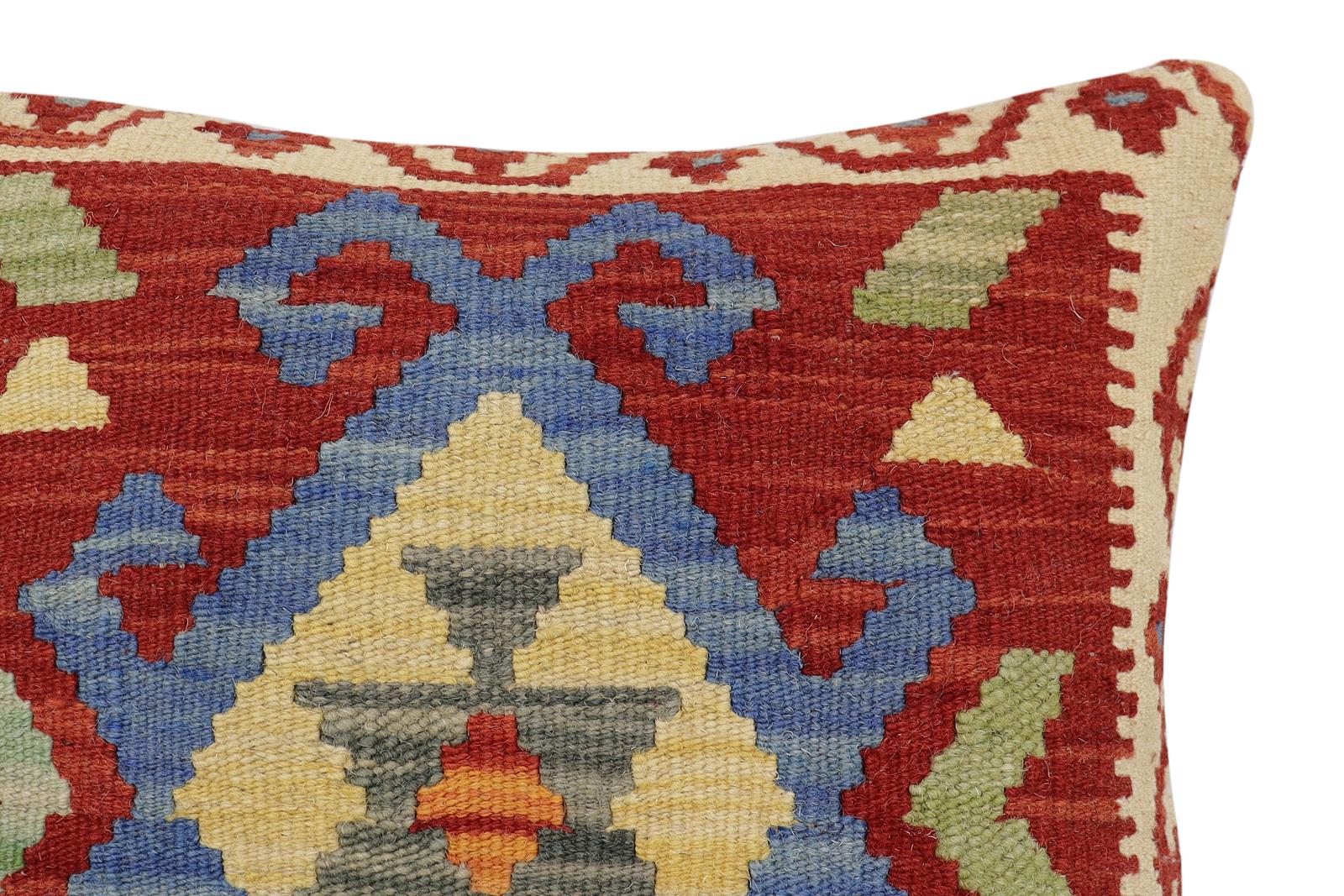handmade Traditional Pillow Rust Blue Hand-Woven SQUARE 100% WOOL Hand woven turkish pillow2 x 2