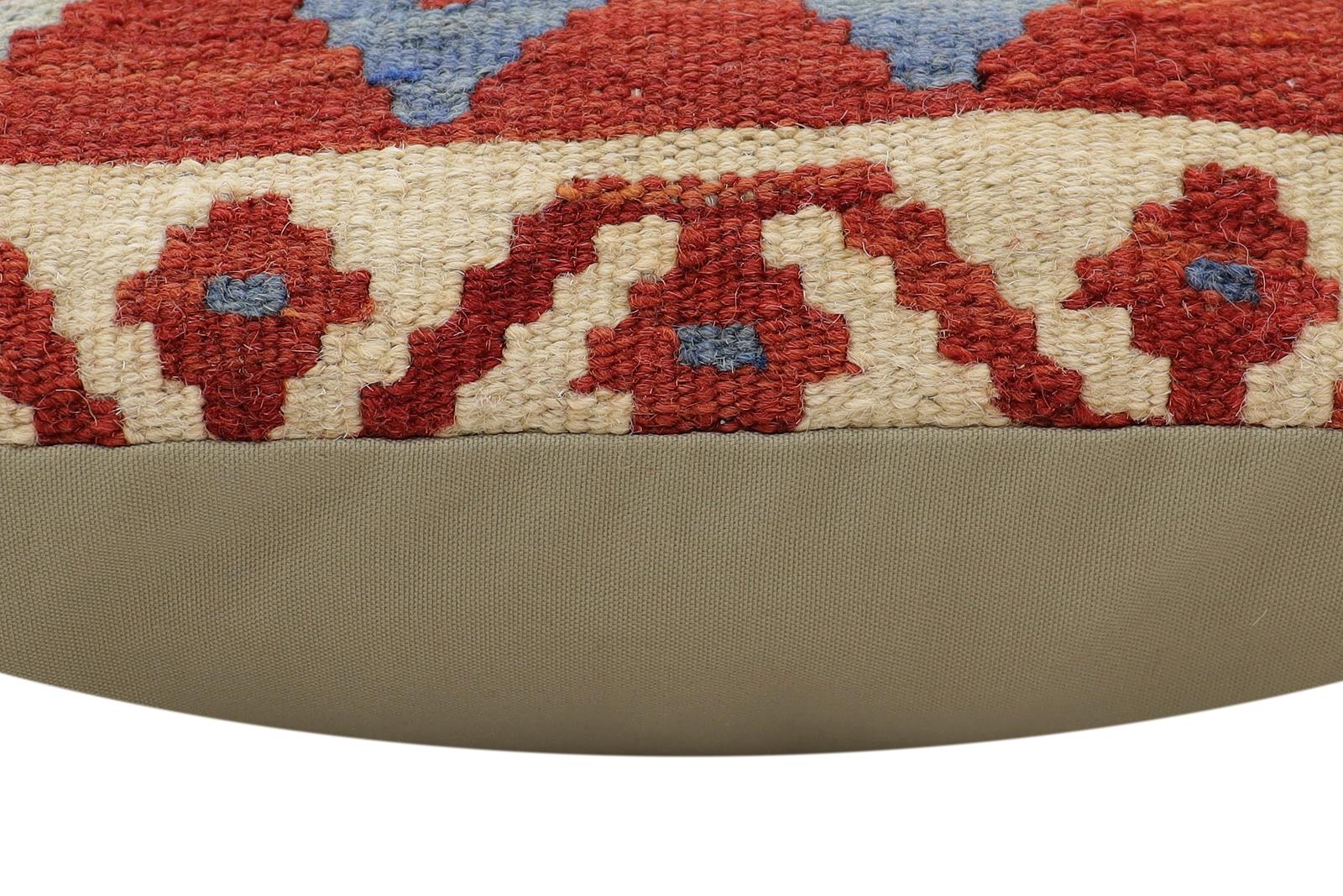 handmade Traditional Pillow Rust Blue Hand-Woven SQUARE 100% WOOL Hand woven turkish pillow2 x 2