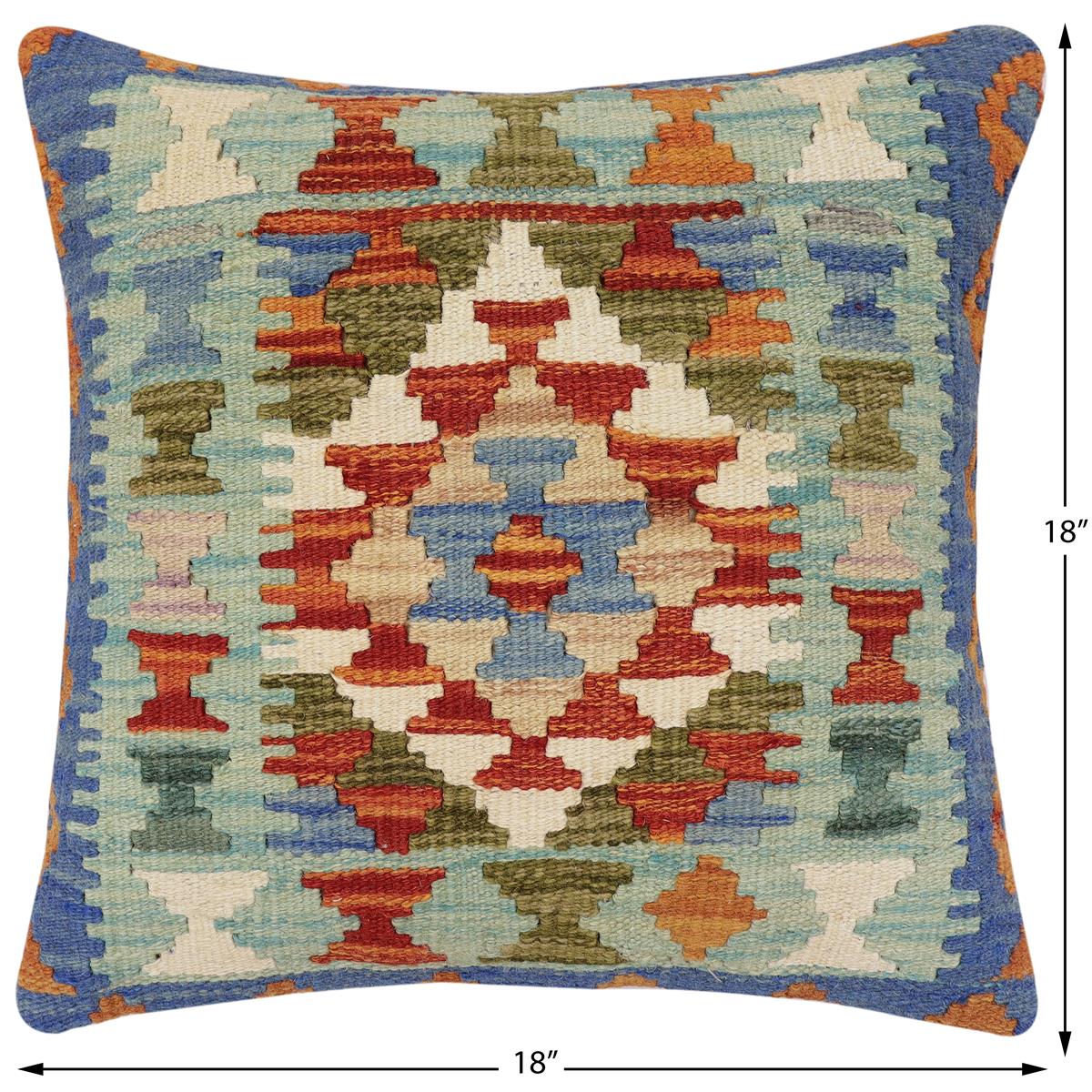 handmade Traditional Pillow Rust Blue Hand-Woven SQUARE 100% WOOL Hand woven turkish pillow2 x 2