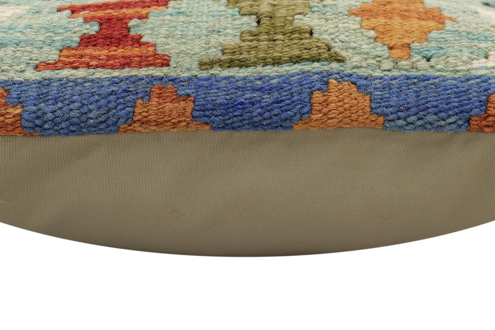 handmade Traditional Pillow Rust Blue Hand-Woven SQUARE 100% WOOL Hand woven turkish pillow2 x 2