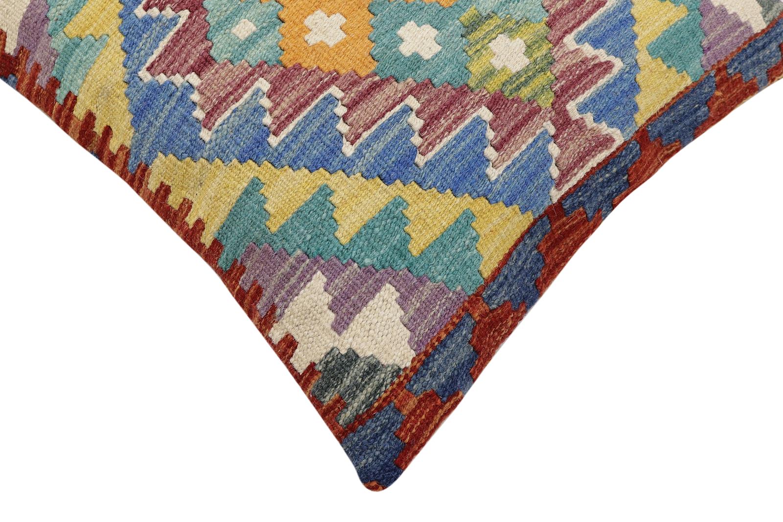 handmade Traditional Pillow Rust Blue Hand-Woven SQUARE 100% WOOL Hand woven turkish pillow2 x 2