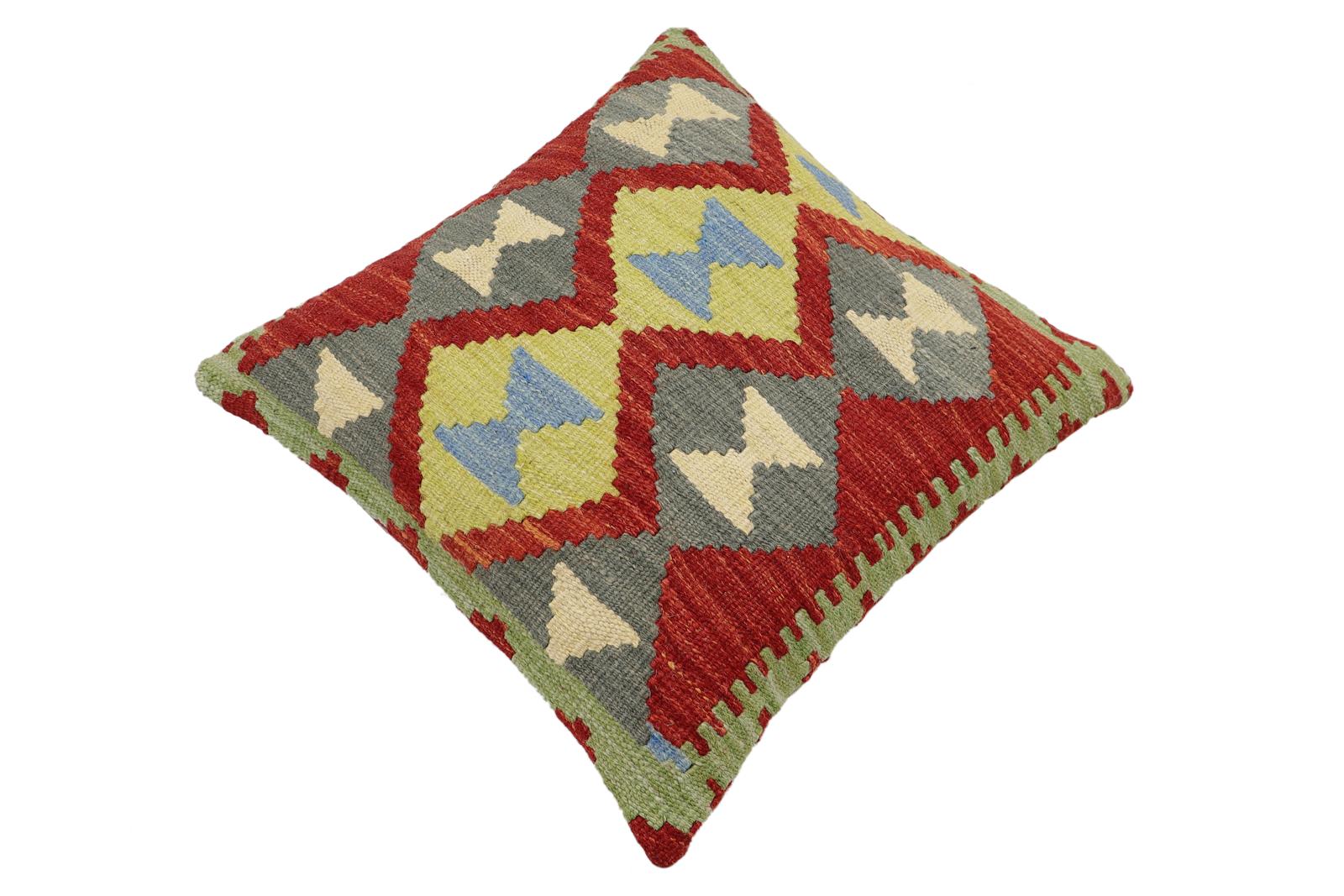 handmade Traditional Pillow Rust Blue Hand-Woven SQUARE 100% WOOL Hand woven turkish pillow2 x 2